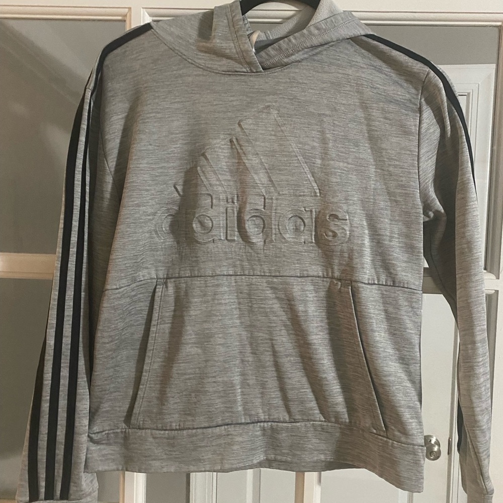 Adidas Kids Gray Hoodie with Black Stripes